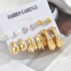 6Pcs Vintage Classic Geometry Glossy Ccb Gold Plated C Shape Hoop Earrings Set for Women Waterdrop Earing Jewelry - Image 3