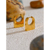 Glossy Metal Stainless Steel Rectangle Geometric Hoop Earrings Gold Color Pvd Plated Texture Jewelry Gift - Image 4