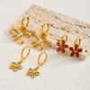 Gold Plated Five-petal Flower Wine Red Lacquered Earrings for Women Enamel Flower Ear Jewelry Holiday Party Gifts - Image 1