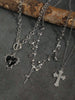 3pcs Gothic Layered Heart Rose Flower OT Chain Cross Pendant Necklace, Pentagram Star Tassel Necklace, Minimalist Layered Chic P - Image 2