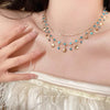 Blue Zircon Gold Color Shell Pendant Necklace Summer Beach Accessories Set Shiny Shell Double Layered Bracelet for Women