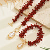 Red Coral Imitation Baroque Pearl Pendant Choker/Bracelet Set Women's Bohemian Bold Tropical Charm Wedding Jewelry Set - Image 3