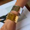 Minimalist Gold Color Plated Stainless Steel Wide Face Hammer Pattern Bracelet Stackable Bracelet Women's Jewelry - Image 1