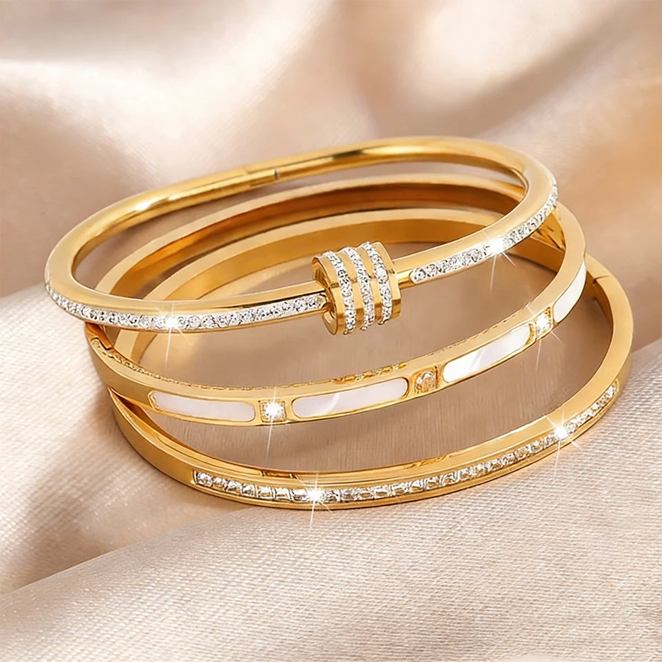 Yupsk 3/1Pcs Classic Stainless Steel Bracelet Set for Women Men Buling Zirconia Bangles Versatile Stacking Accessories - Image 1