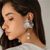 Large Flower Earring with Pearl Pendant Korean Design Stud Earrings for Women Girls Metal Jewelry Accessories Party Gift - Image 3