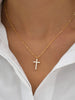 Zircon Inlaid Cross Necklace Pendant Jewelry for Women Gold Color Long Clavicle Chain Necklaces - Image 1