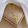 Simple Cross Cubic Zirconia Copper Pendant Women's Versatile Golden Stainless Steel Bamboo Chain Jewelry Gift - Image 7