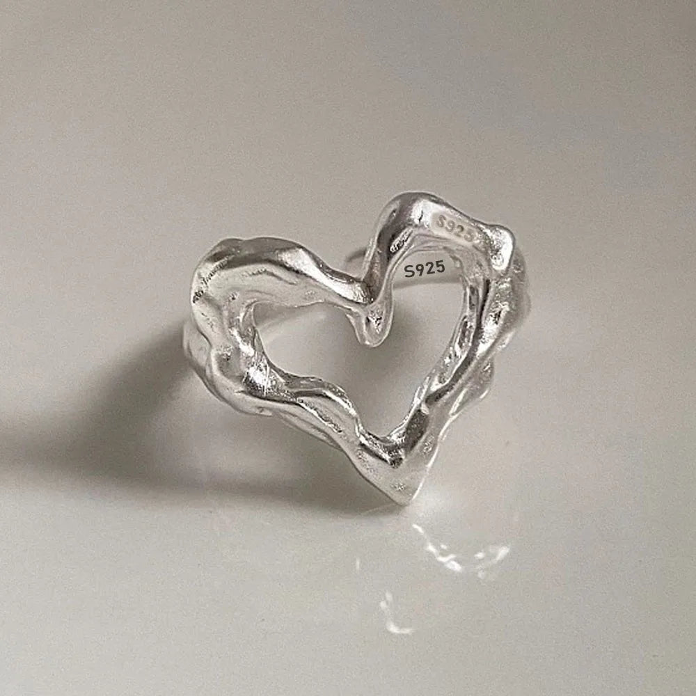Silver Rings for Women Men Couple Minimalist Handmade Simple Heart Ring Party Jewelry Gift Prevent Allergy - Image 1