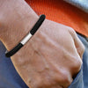 Mens Bangle,Black PU Leather Cuff Bracelets, Adjustable Open Stainless Steel Bracelet Gift - Image 1