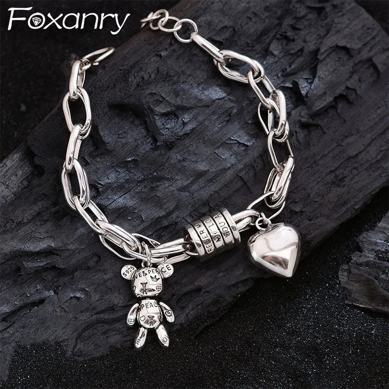 Love Heart Bear Pendant Bracelets For Women Girls Vintage Personality Temperament Cute Daily Party Jewelry Gifts - Image 1