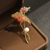 Temperament Pearl Lotus Flower Leaf Brooch for Women Elegant Crystal Plant Dragonfly Brooch Pin Clothing Accessories Gifts - Image 2