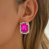 Hot Pink Crystal Clip Earrings For Women Jewelry Charm Geometric Shape Bridal Earrings Wedding Prom Jewelry Gifts - Image 2