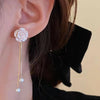 Obega Korean White Flower Imitation Pearl Stud Earrings Gold Color Tassel Fairy Long Earrings Girls Gift Bridal Jewelry - Image 2