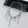 Layered Imitation Pearl Necklace with Metal Tassel Details - Image 4
