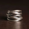 Adjustable Open Wave Band Ring with Layered Silver Tone Lines - Image 5