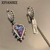 Vintage Purple Crystal Heart Ssymmetrical Drop Dangle Hoop Earrings For Women Girl Jewelry Gift Party серь - Image 1