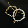 2Pcs/Set Elegant Imitation Pearl Bracelet for Women Bohemian Elastic Rope Chain Bracelet with Heart Pendant Jewelry Gift - Image 6