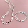 Silver 12mm Side Chain Bracelet 20cm Necklace Jewelry Set, Suitable For Men'S Daily Wear - Image 3
