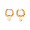 Jewelry Stainless Steel Gold Plated U Shape Freshwater Pearl Charm Hoop Ring Earring For Woman - Image 5