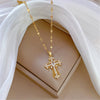 Simple Cross Cubic Zirconia Copper Pendant Women's Versatile Golden Stainless Steel Bamboo Chain Jewelry Gift - Image 8