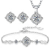 Silver Stud Earrings Crystal Clover Link Bracelets Necklace Jewelry Sets For Women - Image 6