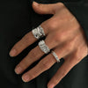 Three-Piece Chunky Geometric Ring Set in Gold-Tone or Silver-Tone - Image 2