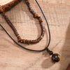Vintage Wooden Beads Multilayer Necklace Men Brown Stone Pendant Amulet Punk Sweater Chain Accessories Jewelry Male Gift - Image 4