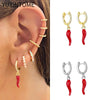 Yellow Red Small Chili Hoop Earrings For Women Girl Creative Silver Ear Buckle Earrings Gifts Female Jewelry - Image 1
