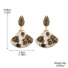 Vintage Enamel Fan Shape Drop Earrings for Women Retro Tiger Eye Stone Leaf Dangle Earring Palace Jewelry Gift Accessories - Image 3