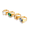 Rectangular Cubic Zirconia Stainless Steel Ring in Multiple Stone Colors - Image 3