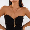 Cross Pendant Necklace with Imitation Pearl Beads and Rhinestone Accents - Image 10