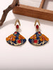 Vintage Enamel Fan Shape Drop Earrings for Women Retro Tiger Eye Stone Leaf Dangle Earring Palace Jewelry Gift Accessories - Image 2