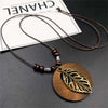 Ethnic Style Round Wood Beads Alloy Leaf Pendant Necklace For Women Girl Bohemian Sweater Chain Vintage Jewelry Accessories Gift - Image 2
