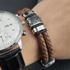Brown 316L Stainless Steel Irregularly Cracked Man Bracelet Braided Leather Men's Jewelry Items - Image 1