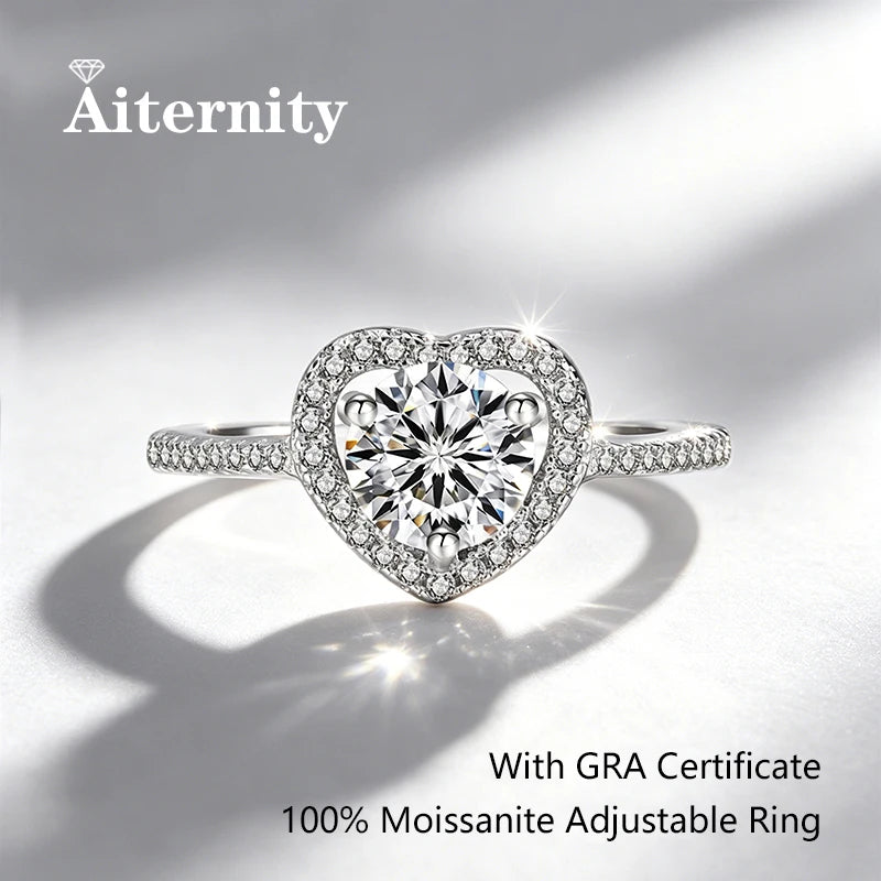 Heart Ring Set with Diamonds Open Ring Women's Silver Adjustable Wedding Ring Jewelry - Image 1