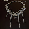 Silver Color Hollow Star Choker Necklaces For Women Long Tassel Rhinestone Imitation Pearl Chain Necklaces Statements Jewelry K - Image 1
