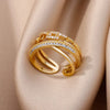 Zircon Twist Chain Open Rings For Women Stainless Steel Geometric Twist Wrapped Adjustable Ring Wedding Aesthetic Jewelry Gift - Image 3