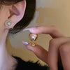 Gold Plated Champagne Imitation Pearl Stud Earrings Women Zircon Nail Earring Personality Charm Reversible Jewelry V1 - Image 2