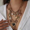 Punk Metal Heart Pendant Necklaces for Women Vintage Double Layered Choker Chain Necklaces Party Jewelry Gifts - Image 1
