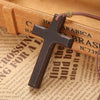 Cross Wooden Pendant Men's and Women's Necklace Black Brown Sweater Chain Rope Religious Neutral Jewelry Accessories - Image 3