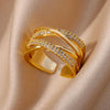 Chain Hollow Out Rings For Women Gold Color Stainless Steel Zircon Cross Open Ring Wedding Aesthetic Jewerly Gift - Image 24