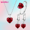 Silver Color Jewelry Gift Sets for Women Female Romantic Heart Zircon Huggie Earrings Pendant Necklace Ring - Image 1