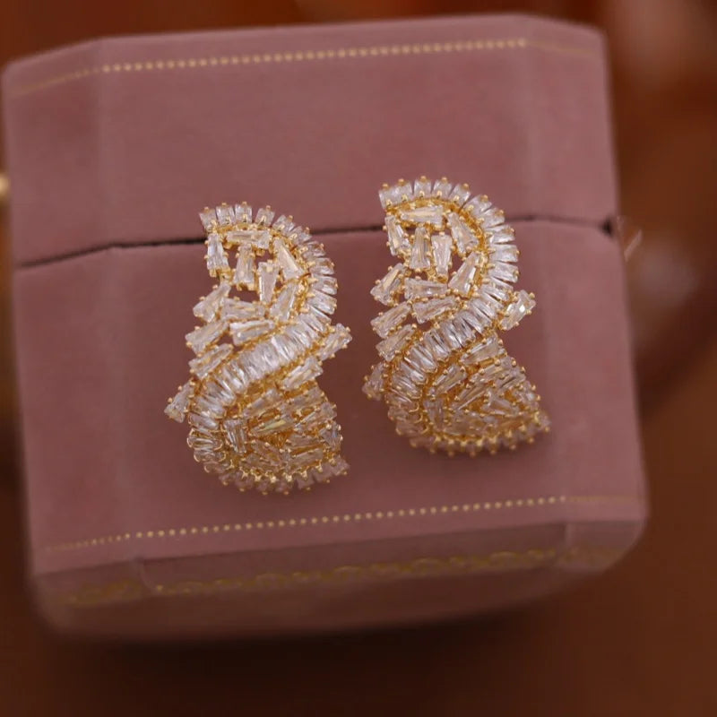 Korea's jewelry gold plated zircon letters S earrings elegant women's party shiny accessories - Image 1