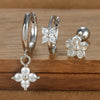 3PCS Silver Color Stainless Steel Crown Hoop Earring Set for Women Four Flower Zircon Cartilage Piercing Earring Jewelry - Image 6