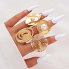 4Pcs/Set Gold Color Imitation Pearl Flower Chunky Rings Set For Women Exaggerated Metal Hollow Geometric Ring Jewelry - Image 2