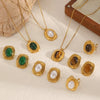 TD Classic Nature Stone Tiger-eye Earrings and Necklace Set Stainless Steel Pearl Stud Earrings for Women - Image 3