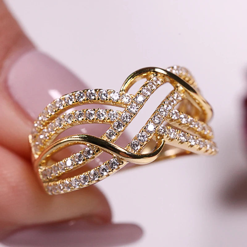 Cross Rings Women Wedding Bands Accessories with Dazzling CZ Twist Modern Female Jewelry - Image 1