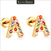 Stainless Steel Initials Letters A-Z Stud Earrings For Women Girls Gold Color Cubic Zirconia Small Mini Earrings Gifts - Image 1