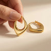 Gold Color Geometric Design Twisted Square Hoop Earrings For Women Creative Young Girls Party Wedding Jewelry - Image 1