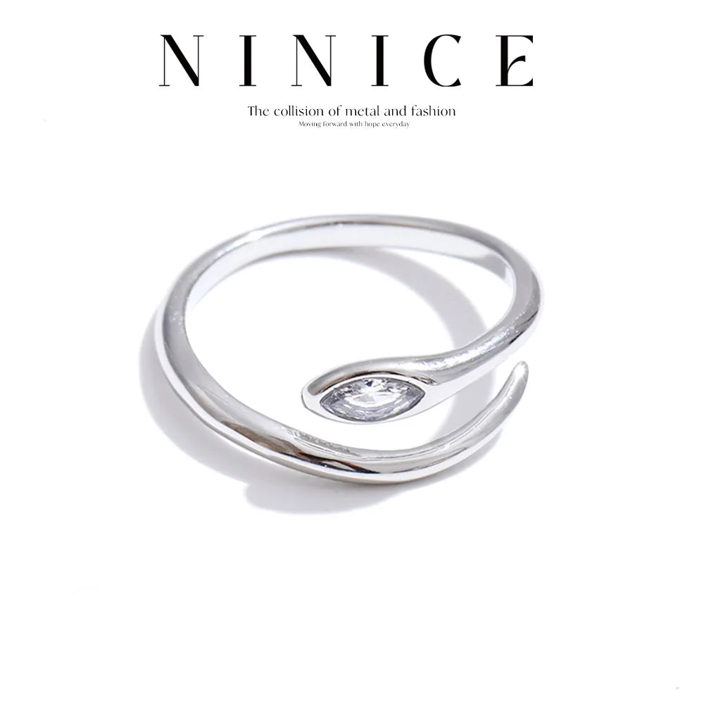 NiNice Stainless Steel Snake Open Adjustable Ring Chic Polished Women Finger Jewelry - Image 1